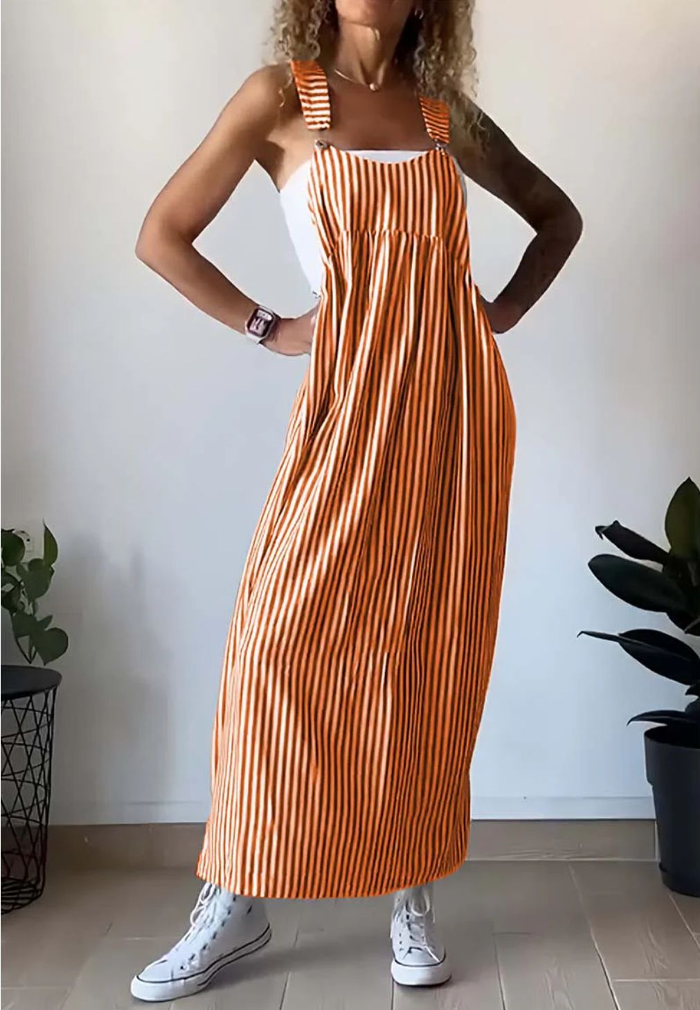 Luna | Elegante Zomerse Halterjurk met Strepen en Gesp