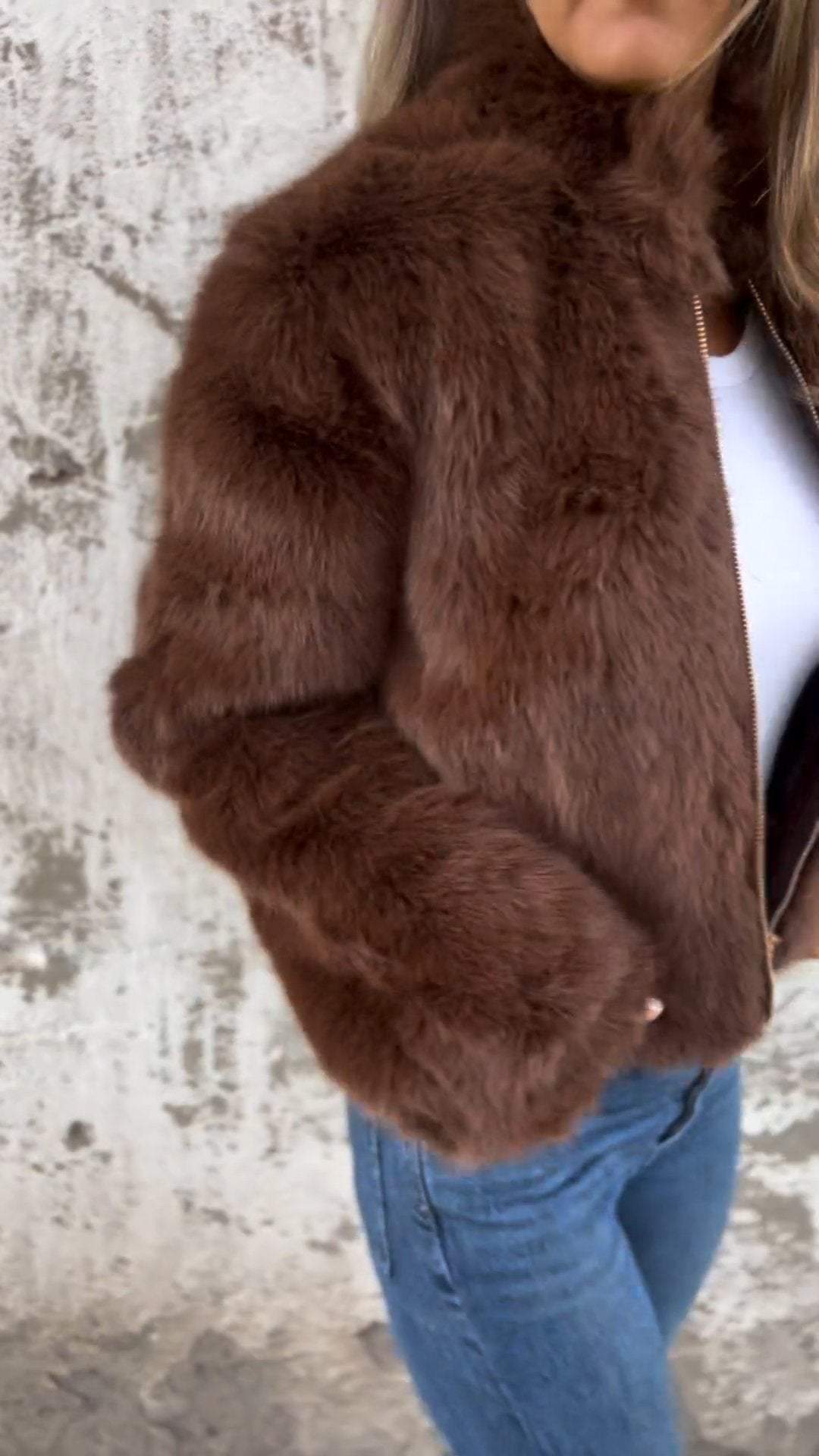 ElenaCaprini Bontkraag Rits Casual Jas