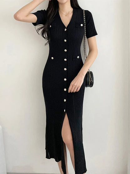 Emily | Elegante Gebreide Bodycon Zomerjurk met Ruches