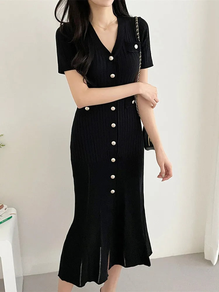 Emily | Elegante Gebreide Bodycon Zomerjurk met Ruches