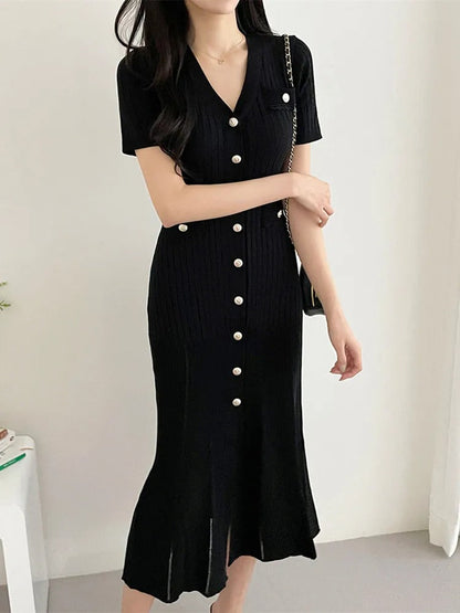 Emily | Elegante Gebreide Bodycon Zomerjurk met Ruches