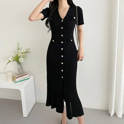 Emily | Elegante Gebreide Bodycon Zomerjurk met Ruches