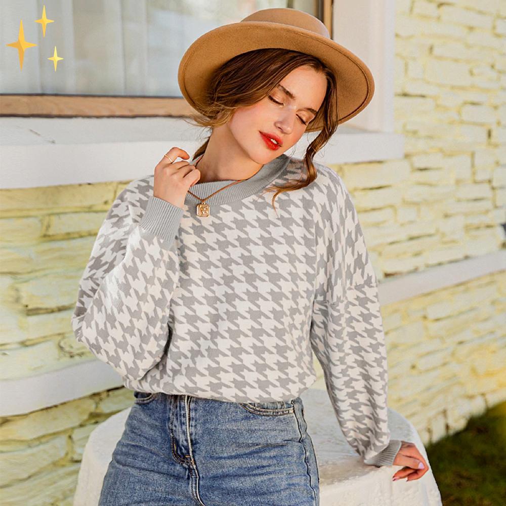 Elise | Klassieke Pied-de-Poule Jersey Pullover – Modern en Stijlvol