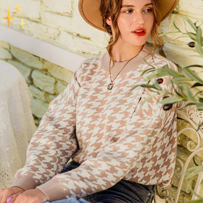 Elise | Klassieke Pied-de-Poule Jersey Pullover – Modern en Stijlvol