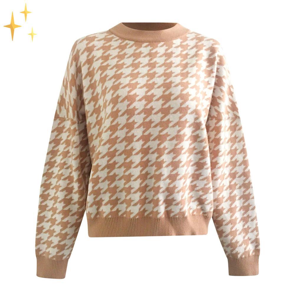 Elise | Klassieke Pied-de-Poule Jersey Pullover – Modern en Stijlvol