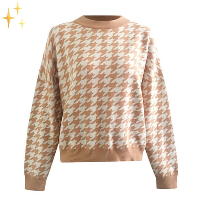 Elise | Klassieke Pied-de-Poule Jersey Pullover – Modern en Stijlvol