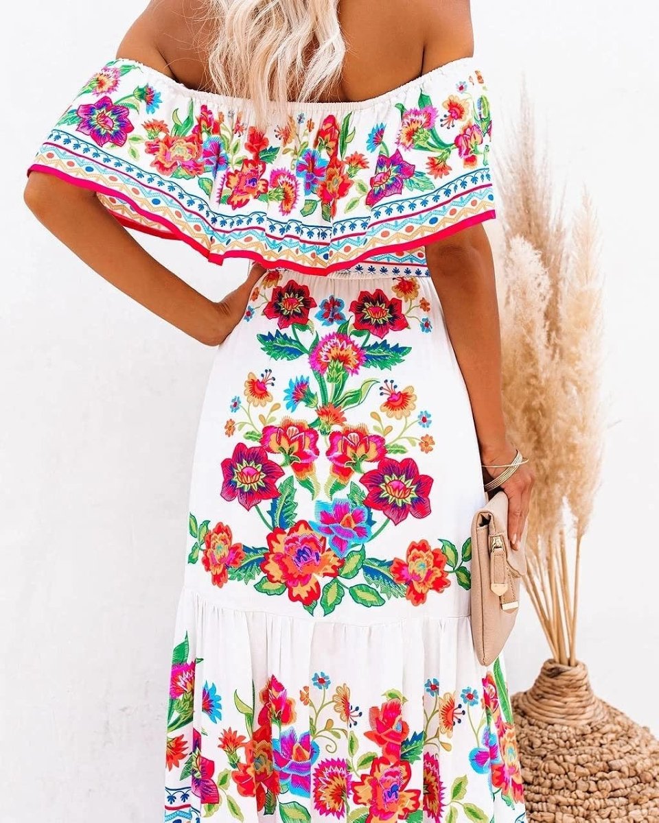 Elena | Boho Maxi Strandjurk met Betoverende Print