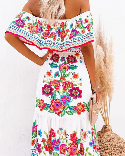 Elena | Boho Maxi Strandjurk met Betoverende Print
