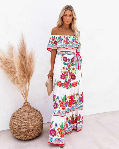 Elena | Boho Maxi Strandjurk met Betoverende Print