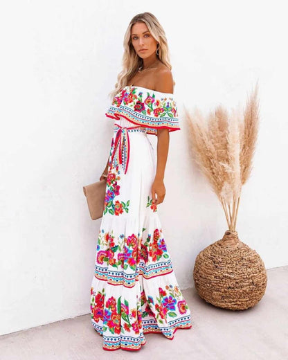 Elena | Boho Maxi Strandjurk met Betoverende Print