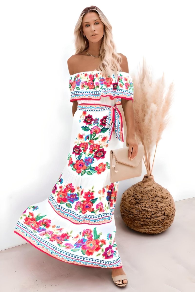 Elena | Boho Maxi Strandjurk met Betoverende Print