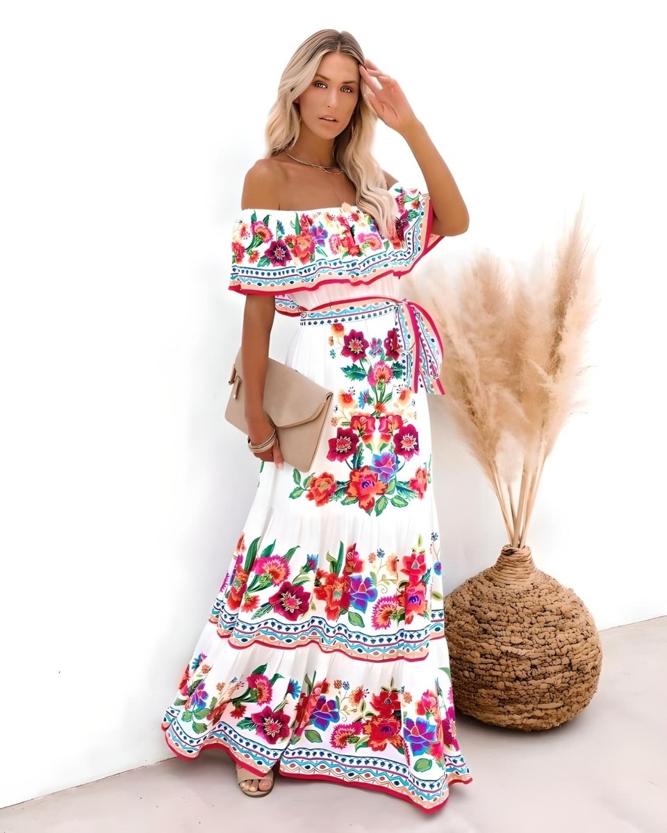 Elena | Boho Maxi Strandjurk met Betoverende Print