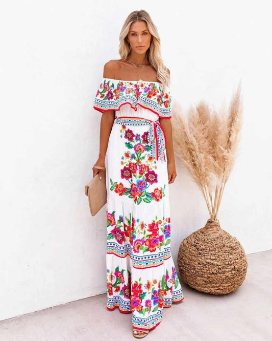 Elena | Boho Maxi Strandjurk met Betoverende Print