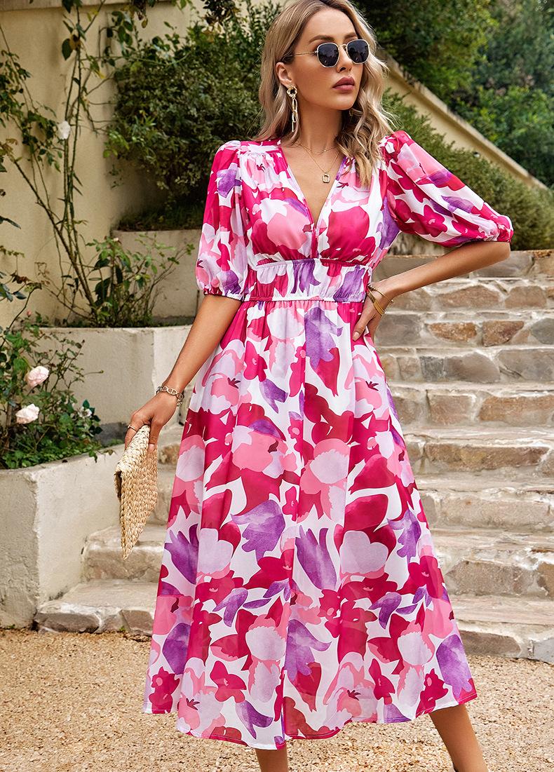 Penelope | Charmante Midi-jurk met V-hals en Print