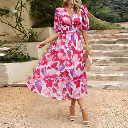 Penelope | Charmante Midi-jurk met V-hals en Print
