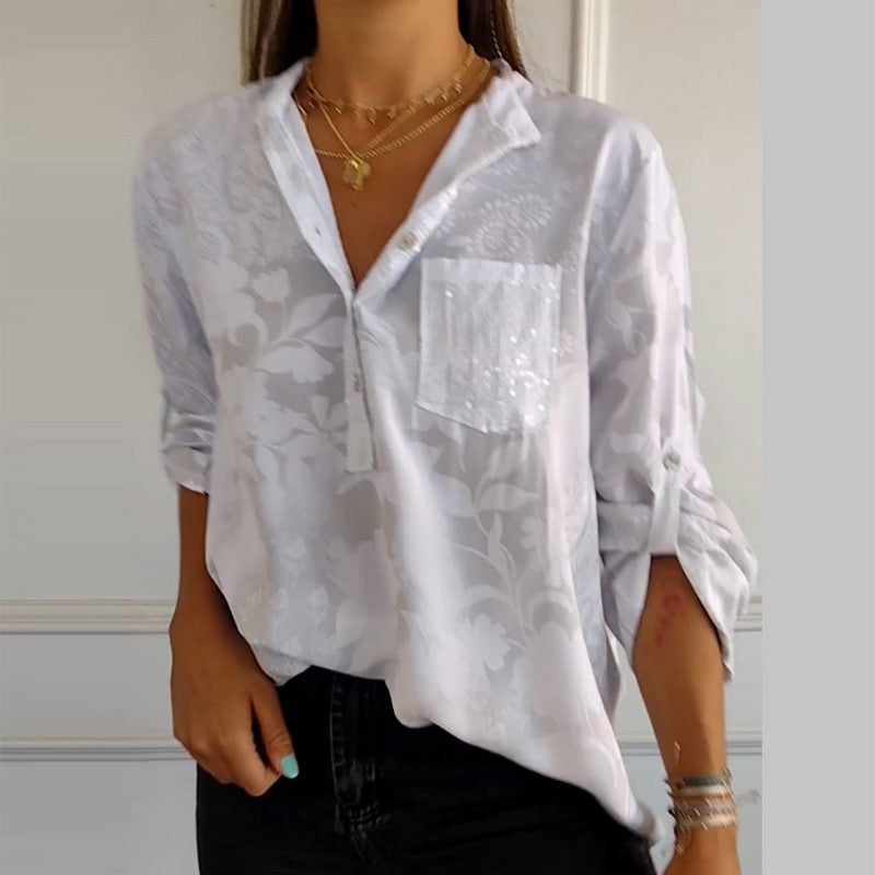 Floré Shirt | Elegante bedrukte blouse met voorzak