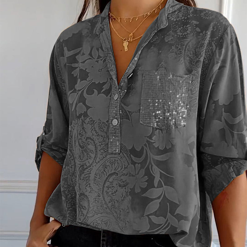Floré Shirt | Elegante bedrukte blouse met voorzak
