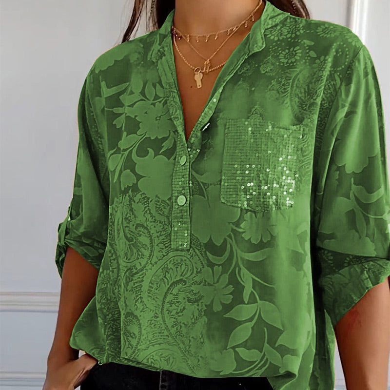 Floré Shirt | Elegante bedrukte blouse met voorzak