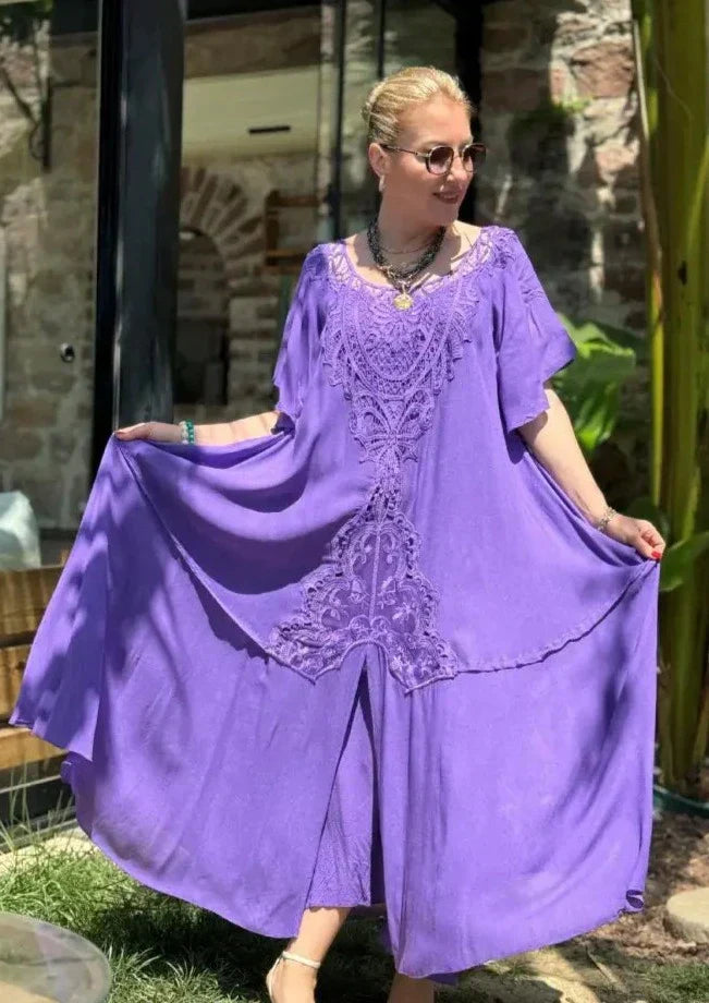 Emily | Luchtige Zomerse Chiffon Jurk met Effen Ronde Hals