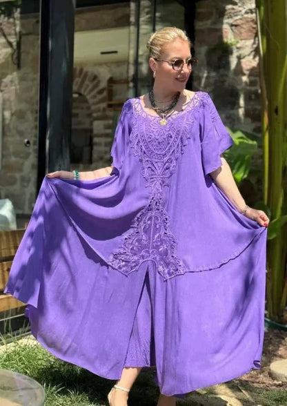 Emily | Luchtige Zomerse Chiffon Jurk met Effen Ronde Hals