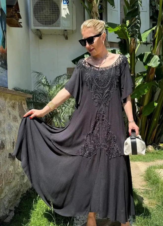 Emily | Luchtige Zomerse Chiffon Jurk met Effen Ronde Hals