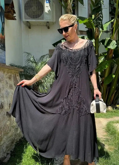 Emily | Luchtige Zomerse Chiffon Jurk met Effen Ronde Hals