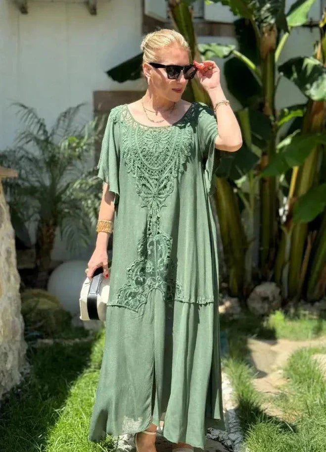 Emily | Luchtige Zomerse Chiffon Jurk met Effen Ronde Hals