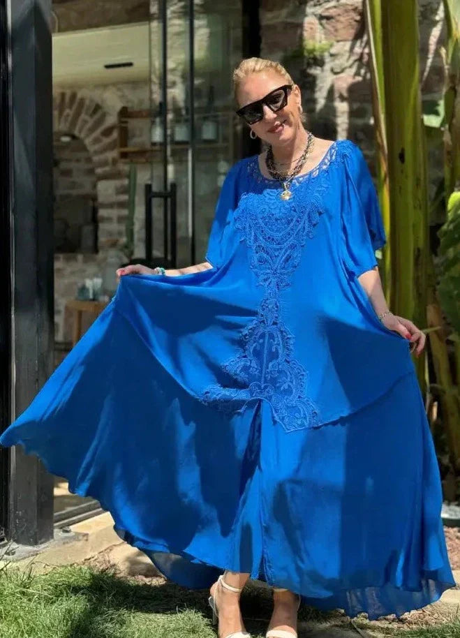 Emily | Luchtige Zomerse Chiffon Jurk met Effen Ronde Hals