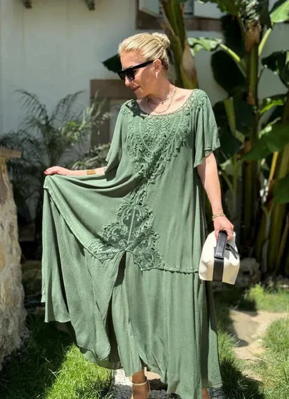 Emily | Luchtige Zomerse Chiffon Jurk met Effen Ronde Hals