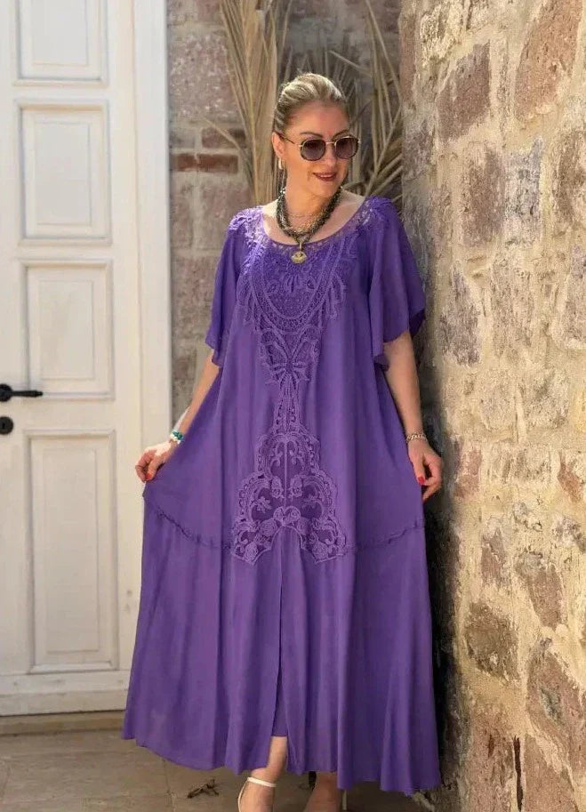Emily | Luchtige Zomerse Chiffon Jurk met Effen Ronde Hals