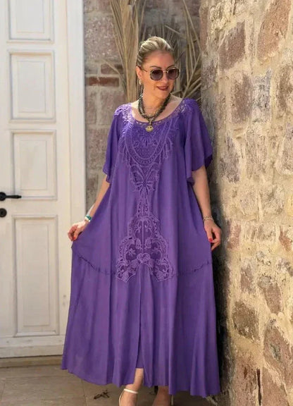 Emily | Luchtige Zomerse Chiffon Jurk met Effen Ronde Hals