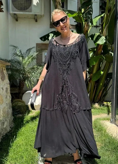 Emily | Luchtige Zomerse Chiffon Jurk met Effen Ronde Hals