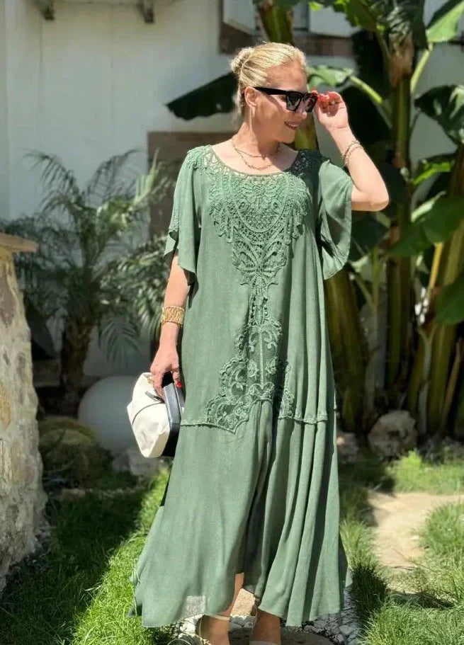 Emily | Luchtige Zomerse Chiffon Jurk met Effen Ronde Hals